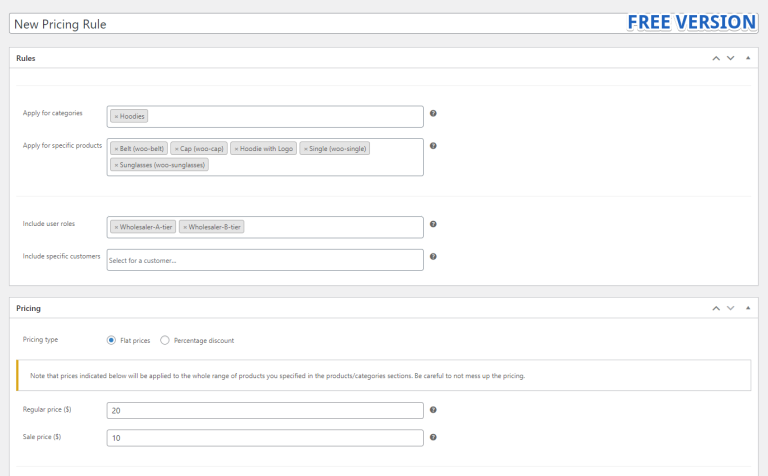 Create Pricing Rule - Fixed Prices