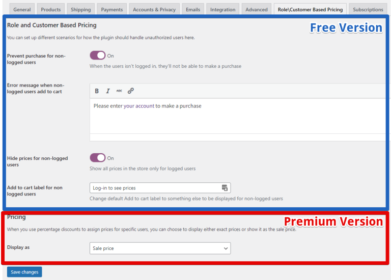 General settings of price display