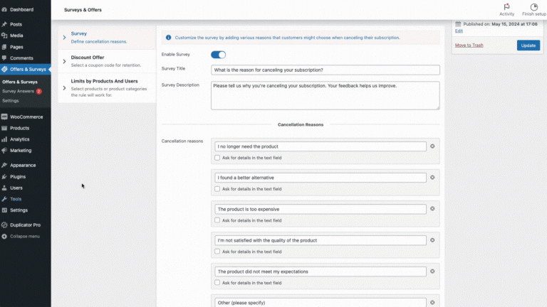 Cancellation Survey and Offers for WooCommerce Subscriptions