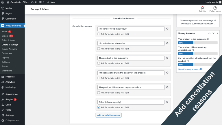 Add cancellation reasons for survey