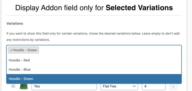 Premium feature: show Product Add-ons fields only when specific variation selected